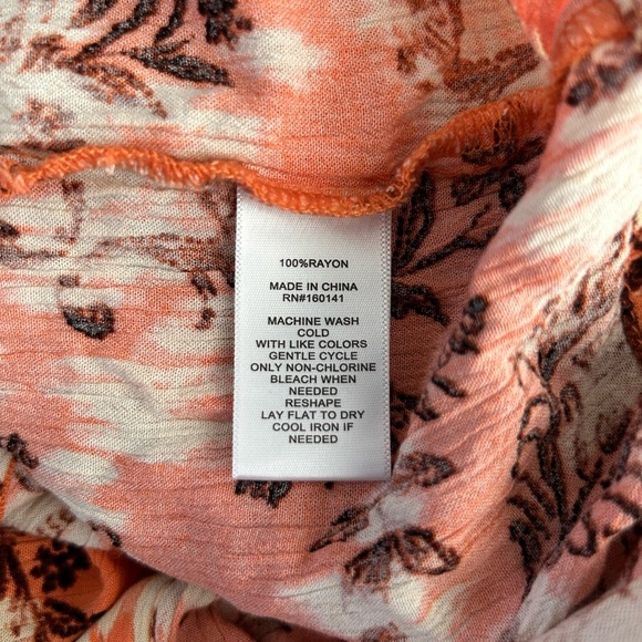 Frye Ruffle Neck Button Front Orange Floral Long Sleeve Mini Dress Size M - Picture 8 of 9